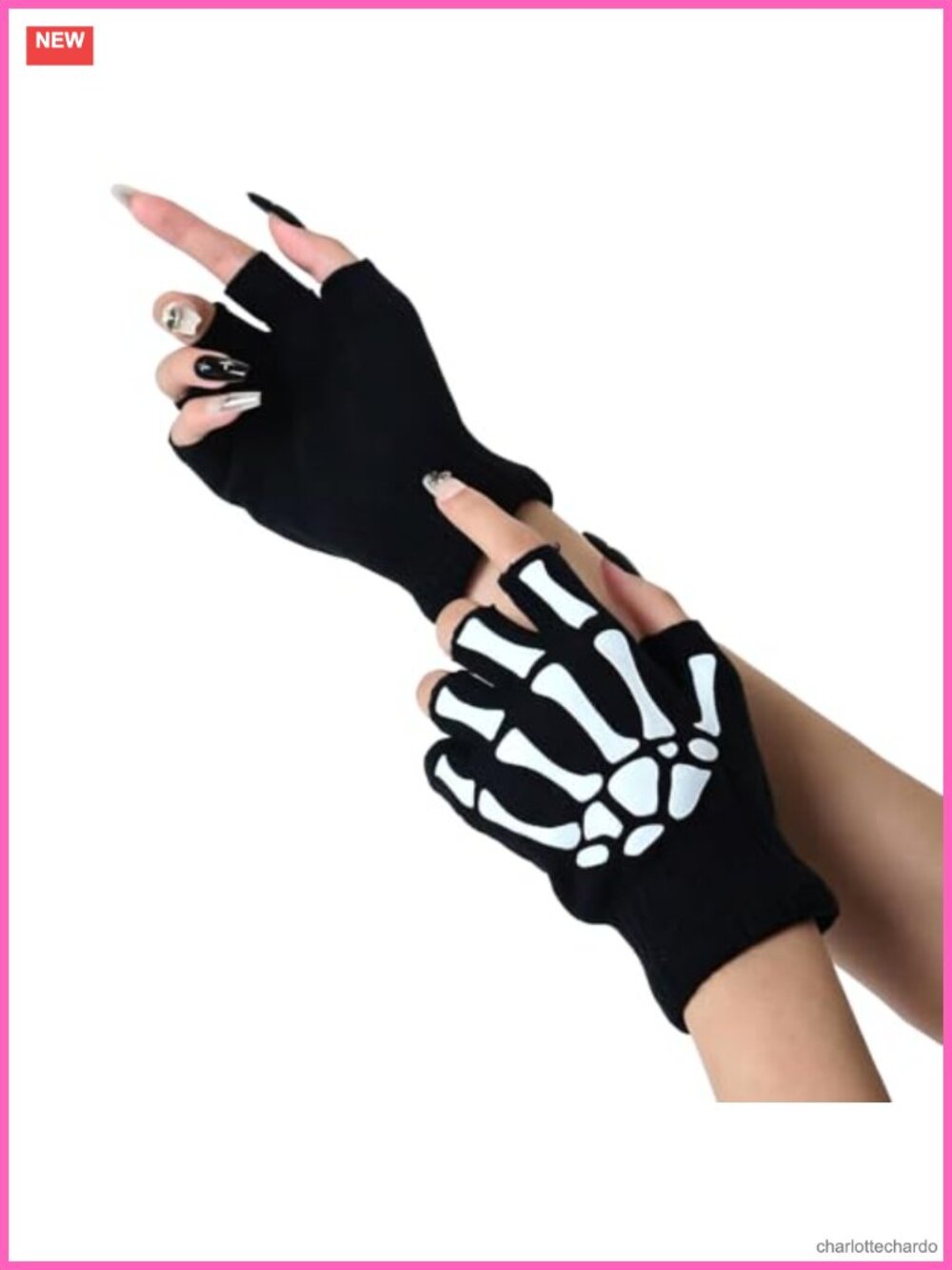 Glow in the Dark Skeleton Fingerless Gloves Cosplay Halloween